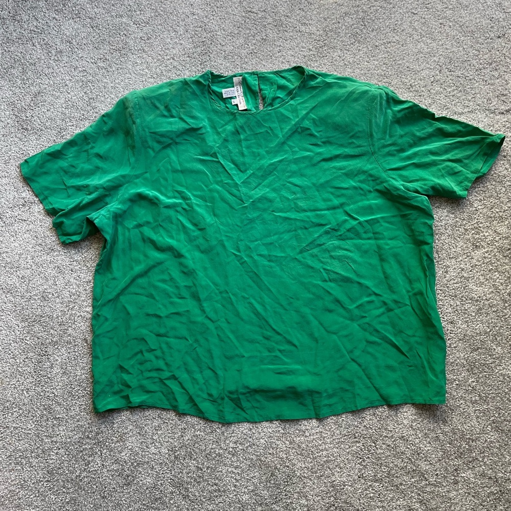 Vintage Green 100% Silk Blouse Shirt Shoulder Pads